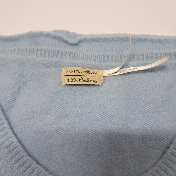 Max Studio 100% Cashmere Sweater Sleeveless Vest Shirt Light Blue with Pattern M - Picture 5 of 6